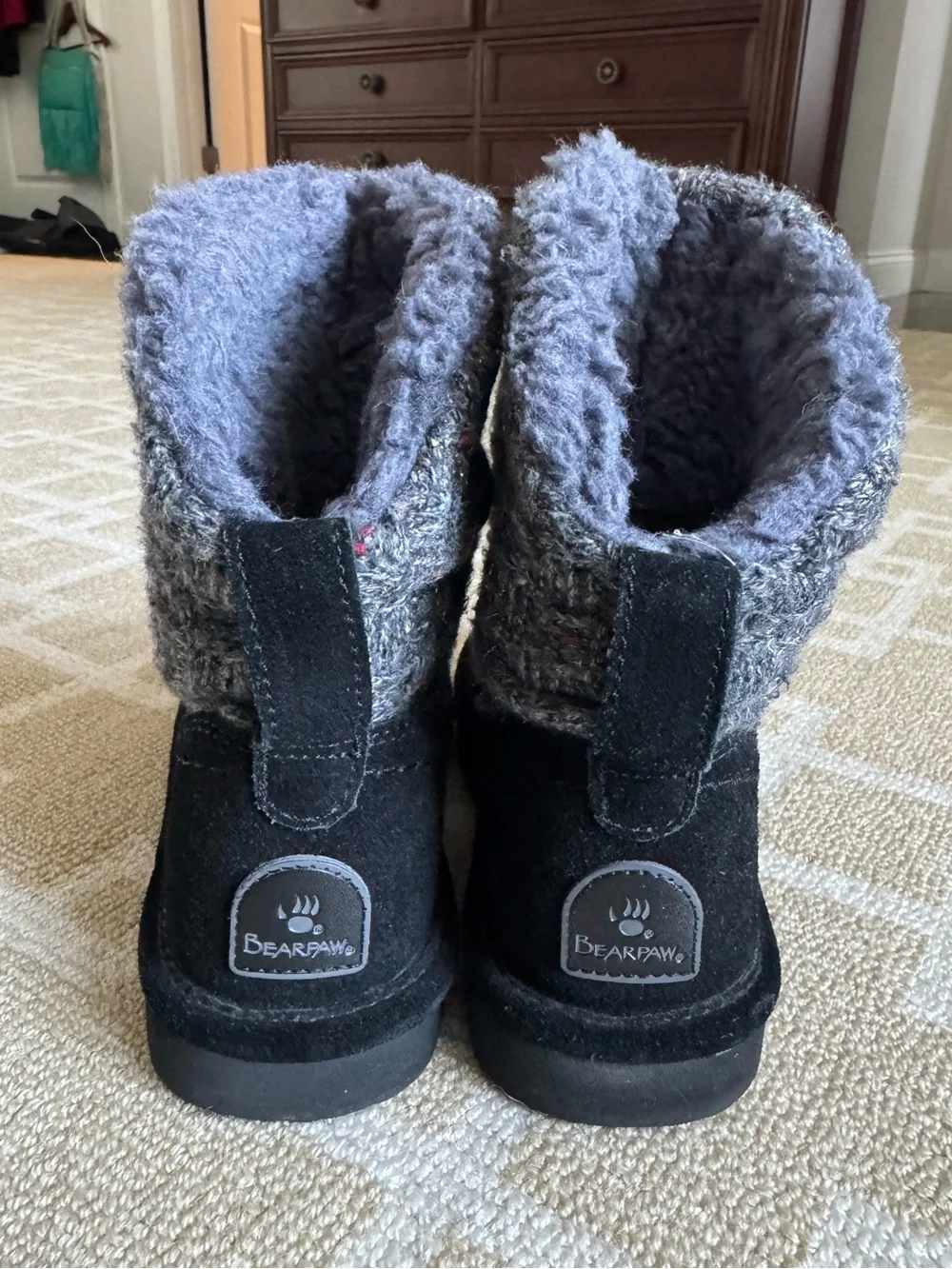 BEARPAW Virginia Suede Knit Shearling Winter Boots Black Size 6